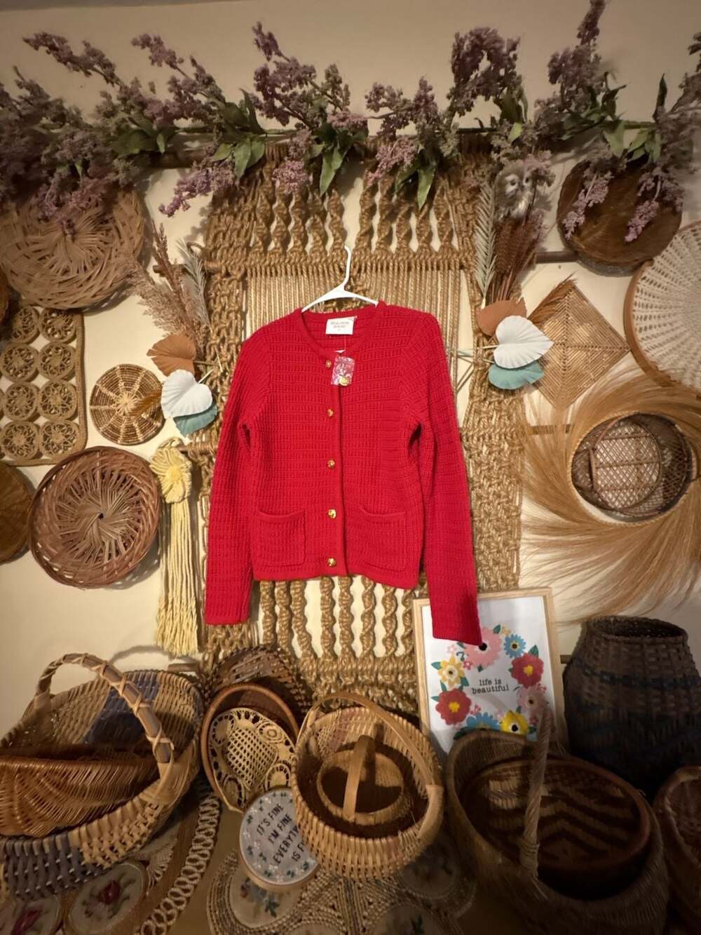 Hyacinth House Red Knit Cardigan Sweater with Gold Buttons Size Small NWOT
